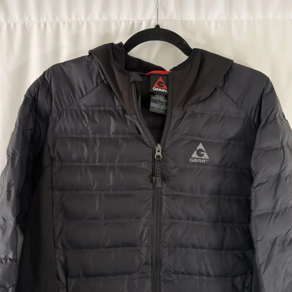 Gerry Puffer Jacket Men's Large Black Full Zip Hooded Pockets Nylon Polyester Fi